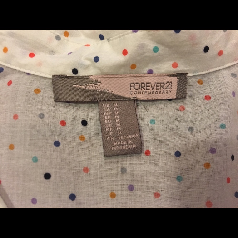 Forever 21 Button Front White Multi Color Dot Med - image 3